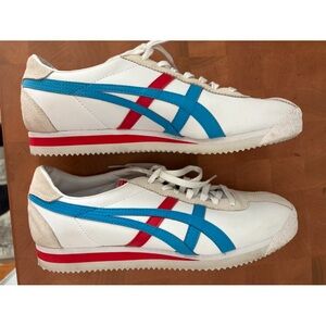 Onitsuka Tiger by Asics White, Blue, & Red Sneakers Excellent Condition Size 10